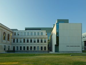 A profile view of the old Vol Walker building merging with the new Design Center