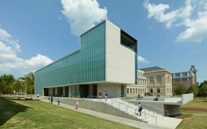 Steven L. Anderson Design Center Exterior exterior made of Indiana limestone, architectural concrete, and fritted glass