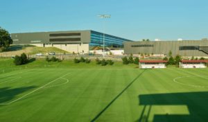 Fayetteville High School seen from across the soccer field