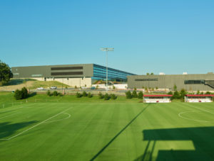 Fayetteville High School seen from across the soccer field