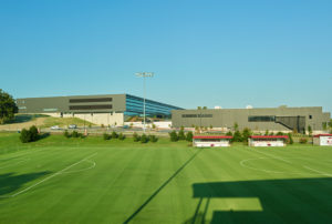 Fayetteville High School seen from across the soccer field