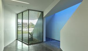 Harvey Pediatric Clinic glass wall and stairway with window looking outside to green landscaping