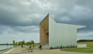 Metal and wood profile of one of the Shelby Farms Park structures