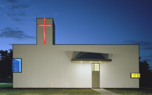 St. Nicholas Eastern Orthodox Church exterior at night